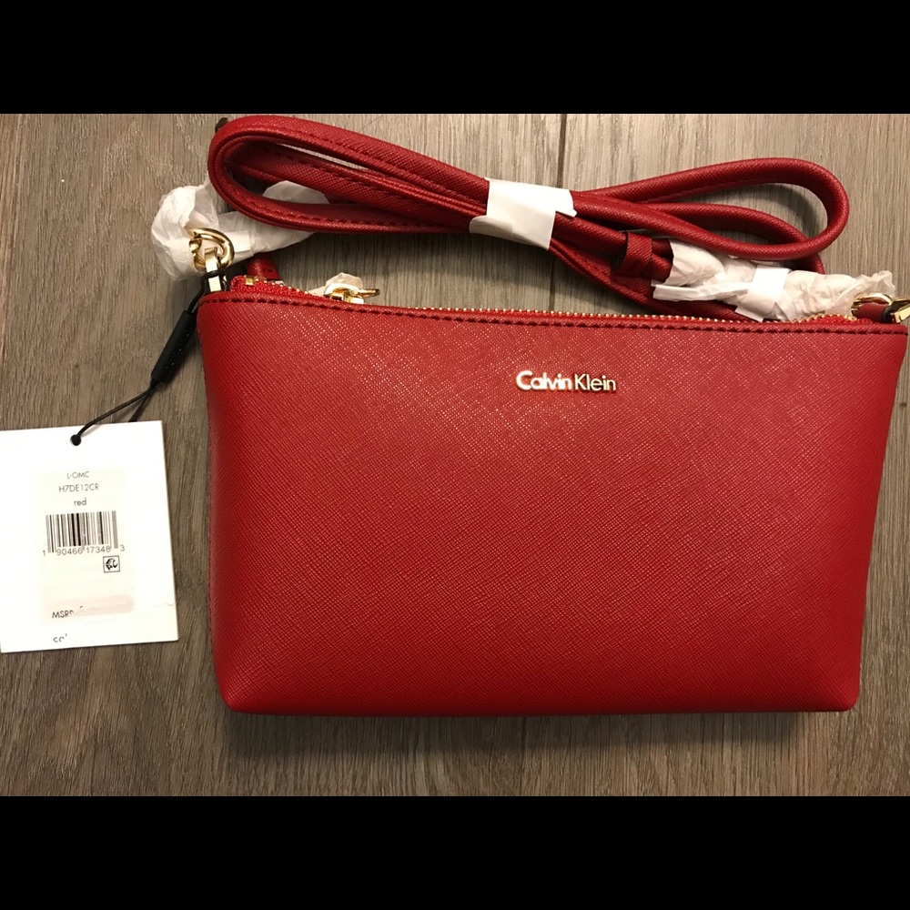 Calvin Klein Red Leather Chain Crossbody
